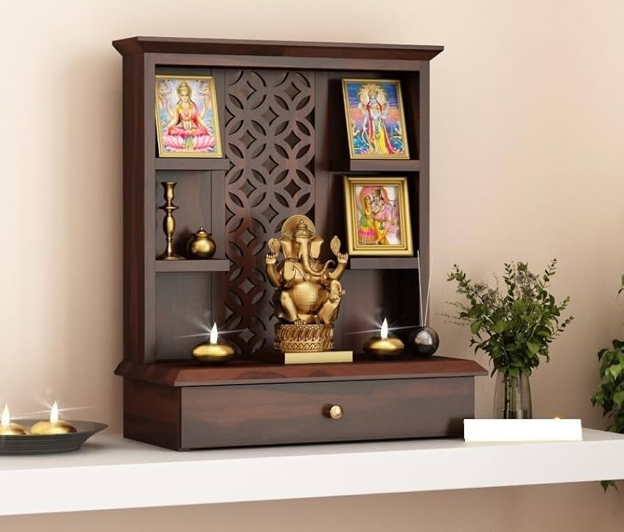 Pooja stand and wood wall