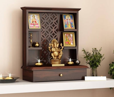 Pooja stand and wood wall