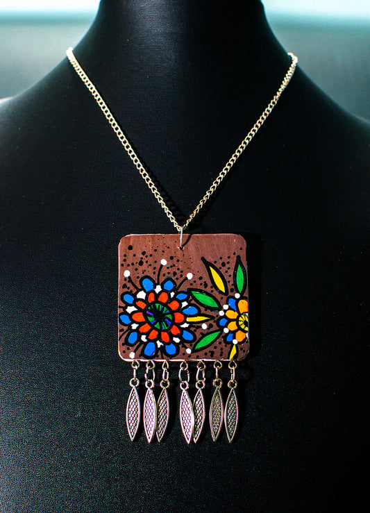 Floral Hand-Painted Wooden Pendant