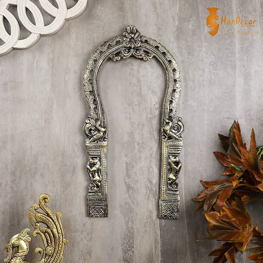 Two Moustaches Ethnic Carving Brass Prabhavali Frame with Diya