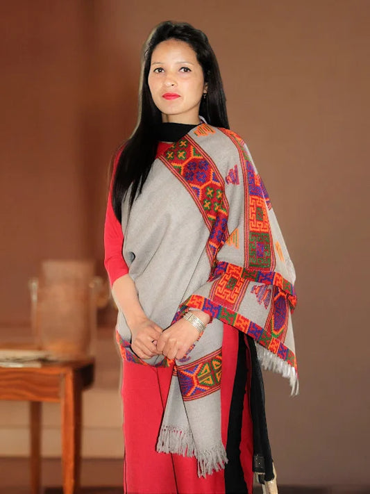 Artisanal Crafted Kinnauri Woolen Shawl for Women