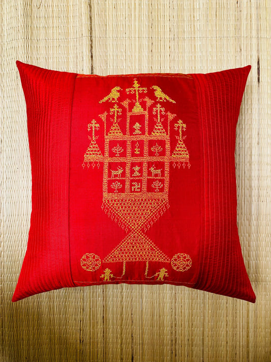 Kasuti Hand-Embroidered Cushion Cover
