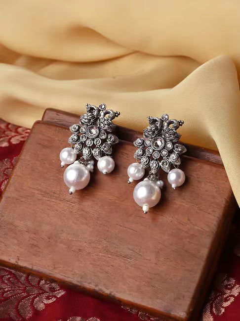Silver Oxidized Drop Earrings