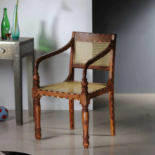 Cane Chairs with Stone Inlay