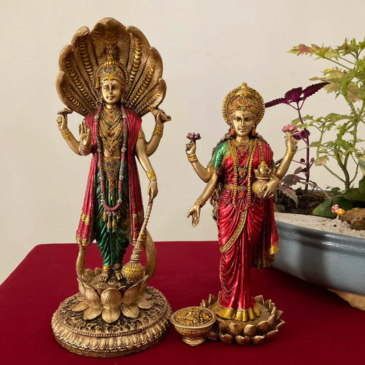 Vishnu Lakshmi God Idols In Cultured Marble Copper Finish