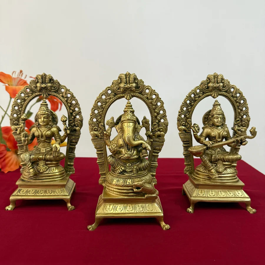 Lakshmi Ganesh Saraswati Brass Idol