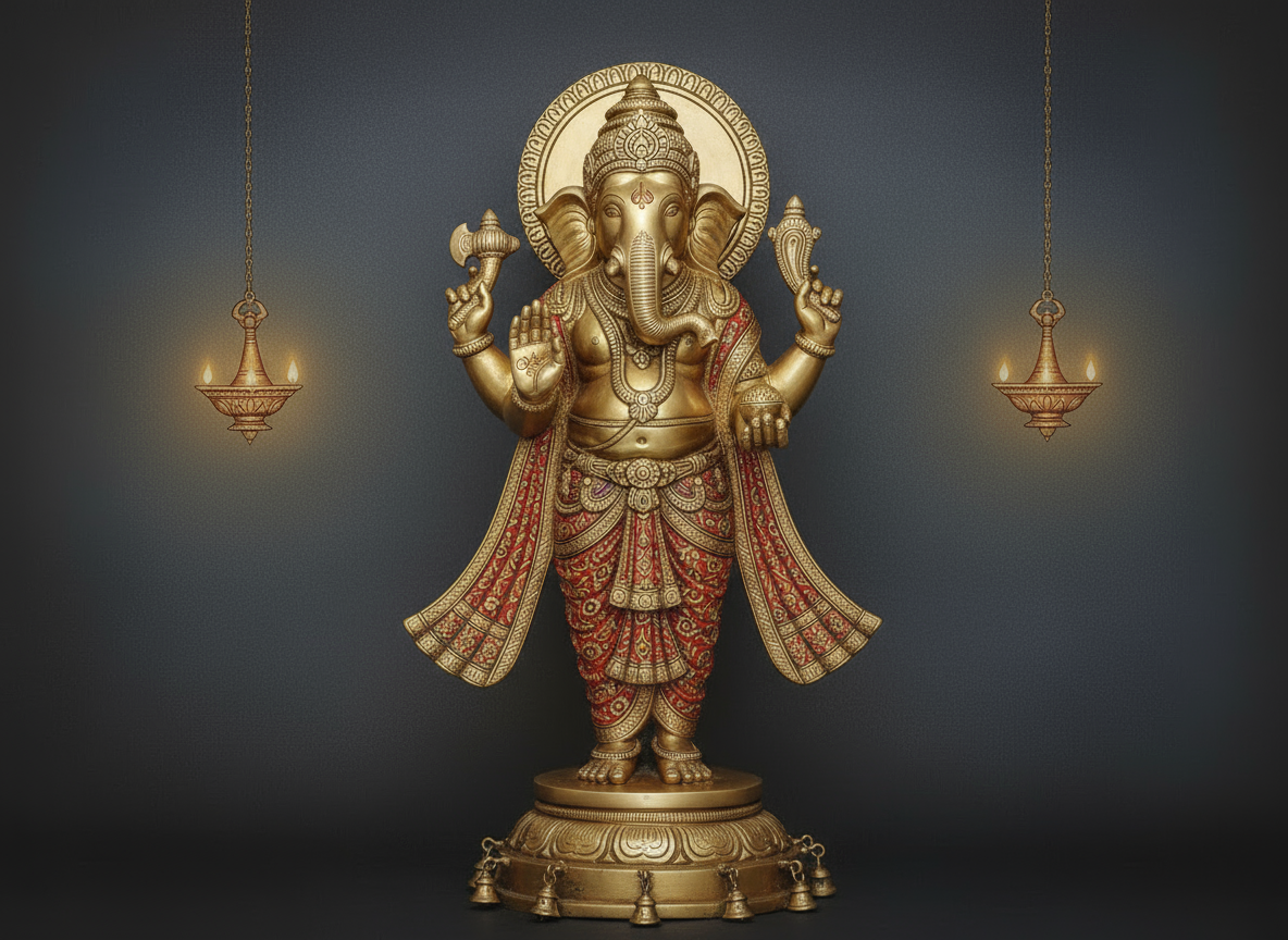 Lord Ganesh Brass Idol - Ganpati Decorative Statue for Home Decor