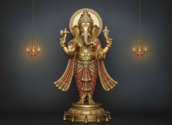 Lord Ganesh Brass Idol - Ganpati Decorative Statue for Home Decor