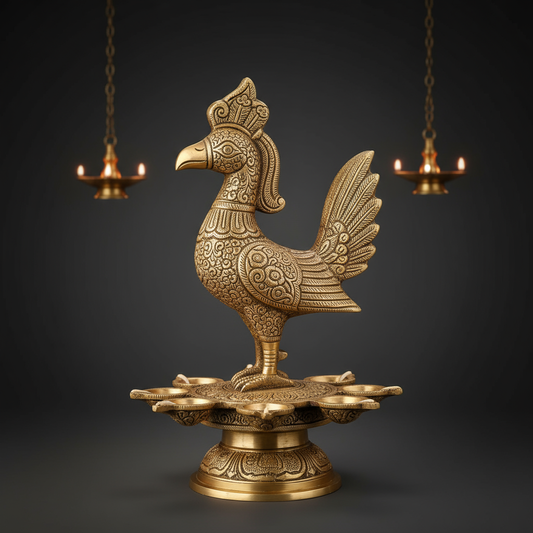 13 Inch Annapakshi Brass Diya Lamp