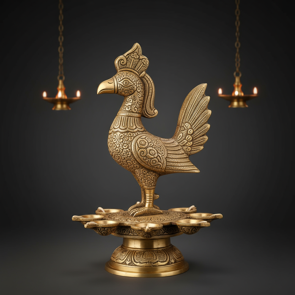 13 Inch Annapakshi Brass Diya Lamp