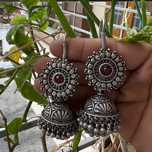 Silver Peacock Jhumkas